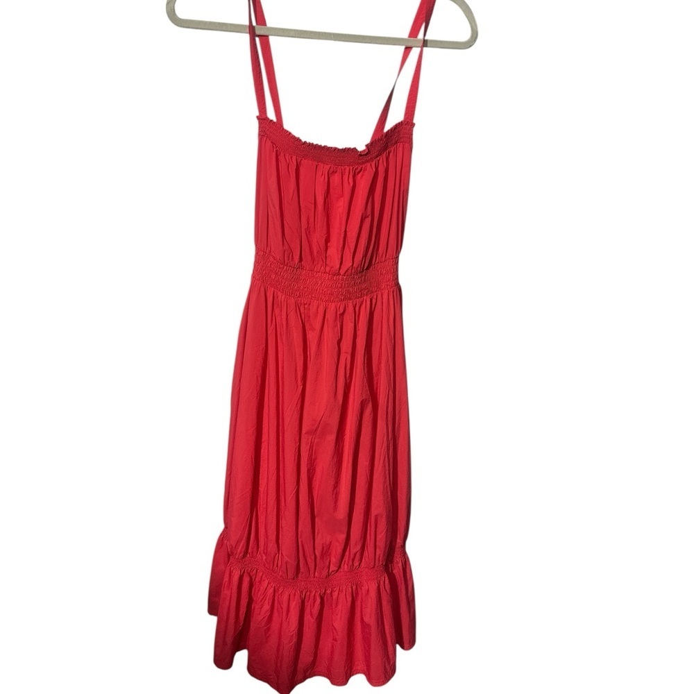Anthropologie Red Ruched Ruffled Midi Dress